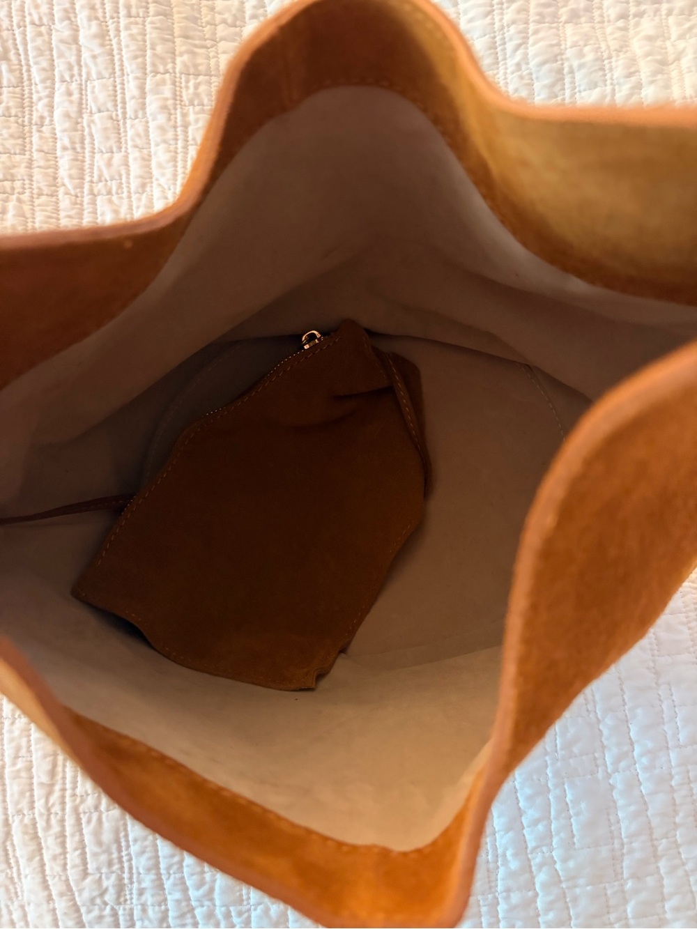 TJ Maxx Suede Lotus Tote in Cognac Brown - Picture 4 of 12